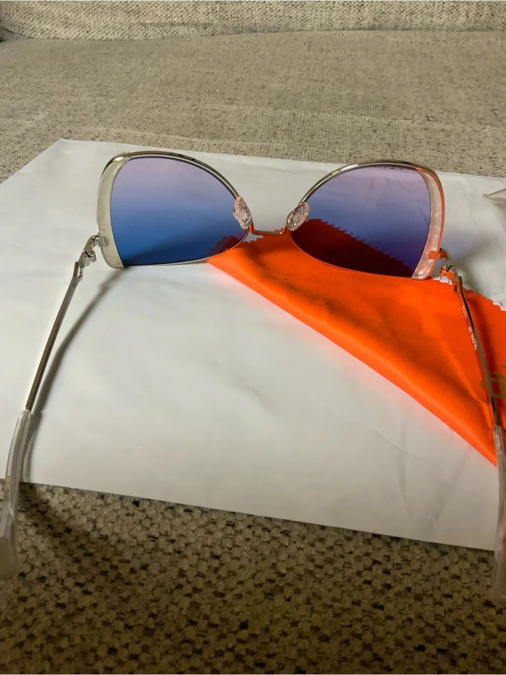 Quay Australia Clear Frame Sunglasses with Blue-to-Red Gradient Lenses